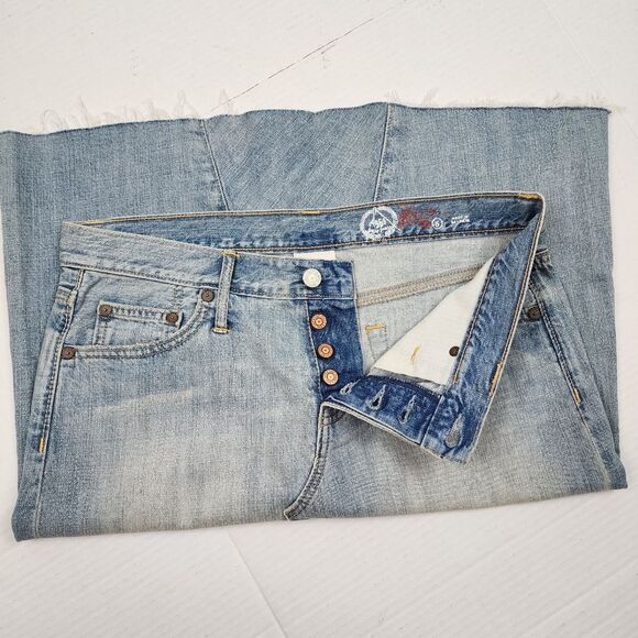 Gap Jeans Skirt Light Wash Blue Denim A-Line Knee Length Frayed Hem Size 6 - Picture 5 of 13